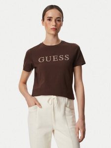 Guess T-Shirt V6RI20 J1314 Brązowy Regular Fit. Brązowe t-shirty Guess, xs, z aplikacjami, z bawełny, bez kołnierzyka, bez ramiączek. Za 154,99 zł.