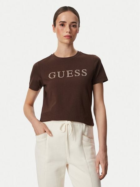 Guess T-Shirt V6RI20 J1314 Brązowy Regular Fit. Brązowe t-shirty Guess, m, z aplikacjami, z bawełny, bez kołnierzyka, bez ramiączek. Za 154,99 zł.