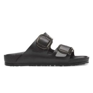 Klapki damskie Birkenstock Arizona. Czarne klapki Birkenstock, bez wzorów, z materiału, bez obcasa. Za 338,00 zł.