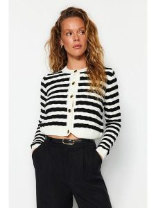 Trendyol Kardigan w kolorze kremowo-czarnym rozmiar: M. Brązowe kardigany Trendyol. Za 113,36 zł.