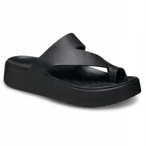 Klapki Dla Dorosłych Crocs Getaway Platform Toe Loop. Czarne klapki Crocs, bez wzorów, z materiału, bez obcasa. Za 199,99 zł.