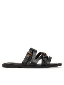 Guess Klapki FLJGRY LEA03 Czarny. Czarne klapki Guess, z aplikacjami, ze skóry, bez obcasa. Za 439,99 zł.