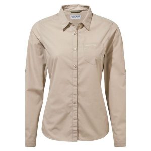 Koszula podróżnicza damska Craghoppers Kiwi II LS Shirt. Brązowe koszule Craghoppers, bez wzorów, bez kołnierzyka, bez ramiączek. Za 209,99 zł.
