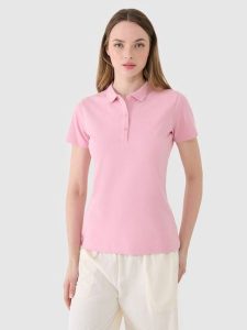 4F Koszulka polo slim damska - różowa XXL. Czerwone bluzki 4f, xs, bez wzorów, z bawełny, klasyczne, bez kołnierzyka, bez ramiączek. Za 89,99 zł.