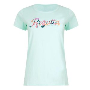 T-shirt Damski Logo Breezed IV. Niebieskie koszulki sportowe Regatta, s, bez wzorów, bez kołnierzyka, bez ramiączek. Za 43,99 zł.