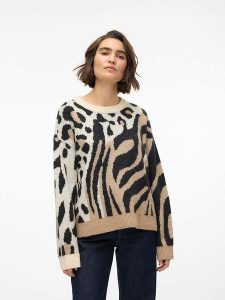 Vero Moda Sweter w kolorze jasnobrązowo-czarnym rozmiar: S. Brązowe swetry oversize Vero Moda, s, bez wzorów, bez ramiączek. Za 92,42 zł.