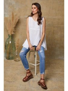 Joséfine Lniany top "Ottilie" w kolorze białym rozmiar: XL. Białe topy Joséfine, xl, bez wzorów, ze lnu, bez kołnierzyka, bez ramiączek. Za 130,99 zł.