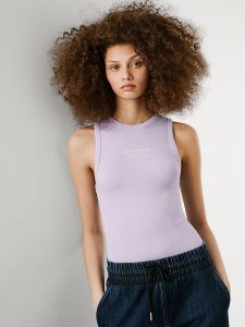 Pepe Jeans Top "Viv" w kolorze lawendowym rozmiar: L. Różowe topy Pepe Jeans, l, bez wzorów, z jeansu, bez kołnierzyka, bez ramiączek. Za 116,37 zł.