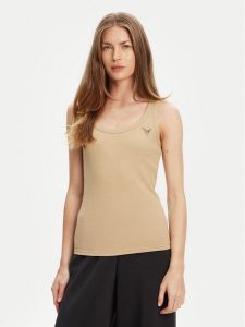 Guess Top V4YP06 K8RT2 Beżowy Regular Fit. Brązowe topy Guess, l, z aplikacjami, z wiskozy, bez kołnierzyka, bez ramiączek. Za 109,99 zł.