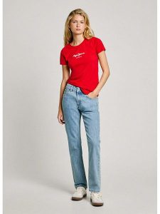 Pepe Jeans Koszulka "New Virgina" w kolorze czerwonym rozmiar: XS. Czerwone bluzki Pepe Jeans, xs, bez wzorów, z jeansu, bez kołnierzyka, bez ramiączek. Za 92,45 zł.