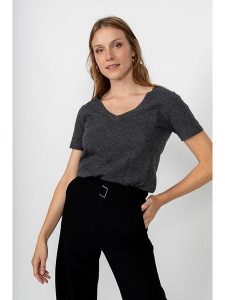 Perfect Cashmere Kaszmirowa koszulka "Joy" w kolorze antracytowym rozmiar: XL. Czarne bluzki Perfect Cashmere, xl, bez wzorów, z kaszmiru, bez kołnierzyka, bez ramiączek. Za 250,35 zł.