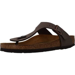 Japonki damskie Birkenstock Gizeh Birkoflor. Brązowe klapki Birkenstock, bez wzorów, z materiału, z otwartym noskiem, bez obcasa. Za 402,55 zł.