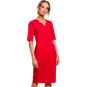 Sukienka elegancka ołówkowa dopasowana z podwyższoną talią czerwona. Czerwone sukienki Sukienki.shop, do pracy, m, bez wzorów, biznesowe, bez kołnierzyka, bez ramiączek, dopasowane. Za 209,00 zł.
