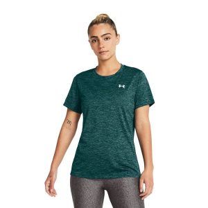 Koszulka treningowa damska Under Armour Tech C-Twist. Zielone koszulki sportowe Under Armour, bez wzorów, bez ramiączek. Za 99,99 zł.