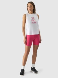 4F Legginsy krótkie z wysokim stanem damskie - różowe L. Czerwone legginsy 4f, bez wzorów, z dzianiny, z podwyższonym stanem, krótkie. W wyprzedaży za 59,99 zł.