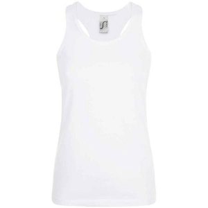 Tank Top Dla Pań I Panów Justin. Białe topy SOL'S, s, bez wzorów, bez kołnierzyka, bez ramiączek. Za 32,99 zł.