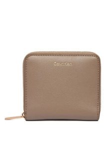 Calvin Klein Portfel Foil Logo Medium Zip Around LV04F1120G Beżowy. Brązowe portfele Calvin Klein, bez wzorów, ze skóry. Za 249,99 zł.