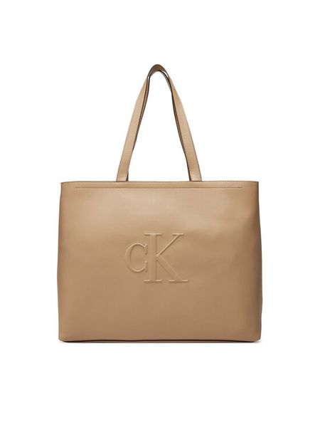 Calvin Klein Jeans Torebka Sculpted Slim Tote34 LV04K3070G Beżowy. Brązowe shopper bag Calvin Klein Jeans, bez wzorów, z jeansu, bez dodatków. Za 319,99 zł.