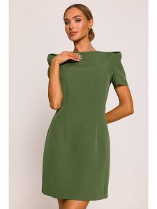 Made of emotion Sukienka w kolorze ciemnozielonym rozmiar: L. Zielone sukienki Made Of Emotion, l, bez wzorów, bez kołnierzyka, bez ramiączek, mini. Za 216,45 zł.