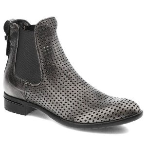 Srebrne Botki Carinii Skórzane Buty Damskie. Szare botki Carinii, w ażurowe wzory, ze skóry, bez obcasa, na obcasie, bez zapięcia. Za 269,00 zł.