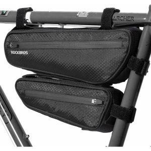 Sakwa rowerowa pod ramę 2w1 Rockbros trójkątna. Czarne torebki klasyczne ROCKBROS, bez wzorów, bez dodatków. Za 149,00 zł.