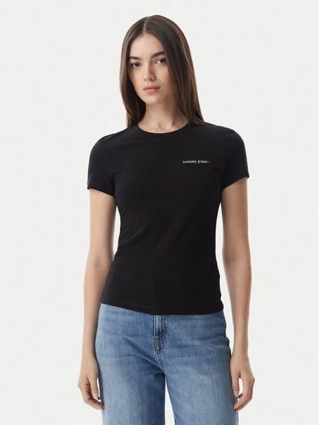 Tommy Jeans T-Shirt Ess Logo DW0DW23479 Czarny Slim Fit. Czarne t-shirty Tommy Jeans, m, bez wzorów, z bawełny, bez kołnierzyka, bez ramiączek. Za 129,99 zł.