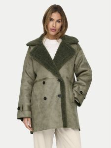 ONLY Kożuch Ylva 15322402 Zielony Regular Fit. Zielone płaszcze ONLY, m, bez wzorów, ze skóry, bez kaptura. Za 399,99 zł.