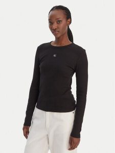 Calvin Klein Jeans Bluzka LV047E205G Czarny Slim Fit. Czarne bluzki Calvin Klein Jeans, m, bez wzorów, z bawełny, bez kołnierzyka, bez ramiączek. Za 209,99 zł.