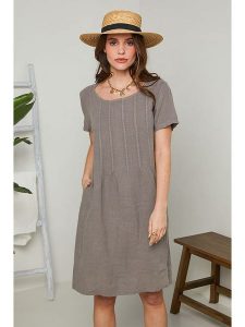 Rodier Lin Lniana sukienka w kolorze szarobrązowym rozmiar: XL/XXL. Brązowe sukienki Rodier Lin, na co dzień, xl, bez wzorów, ze lnu, bez kołnierzyka, bez ramiączek, midi, proste. Za 157,73 zł.