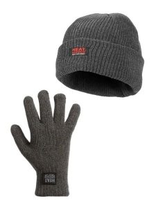 Zestaw zimowy dla kobiet - czapka + rękawiczki -. Szare czapki HEAT KEEPER, bez wzorów, z dzianiny. Za 121,48 zł.