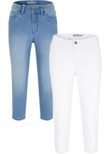 Dżinsy Slim Fit, mid waist, dł. za kolano (2 pary). Niebieskie jeansy bonprix, bez wzorów, z jeansu. Za 169,99 zł.