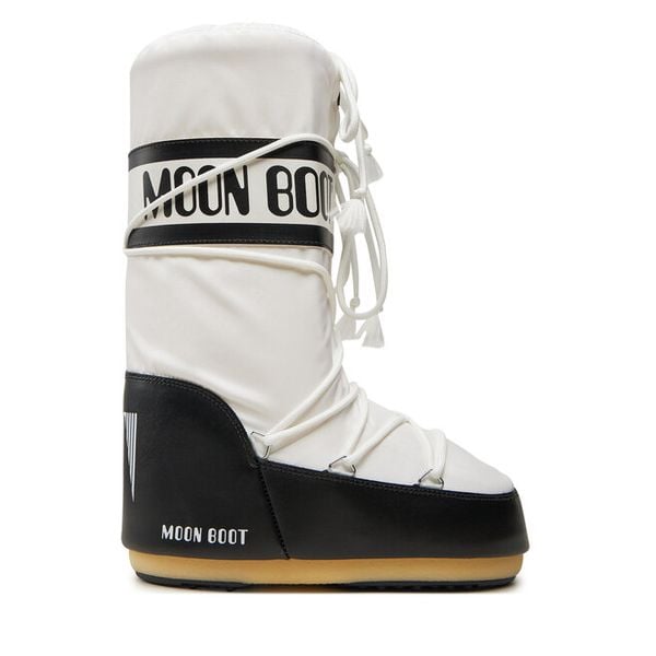 Śniegowce Moon Boot. Białe buty zimowe Moon Boot, z nylonu, bez obcasa, bez zapięcia. Za 579,99 zł.