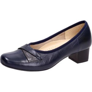 Granatowe Polskie czółenka damskie Gregors 567. Niebieskie czółenka Gregors, z aplikacjami, ze skóry, z okrągłym noskiem, bez obcasa, na obcasie, bez zapięcia. Za 379,00 zł.