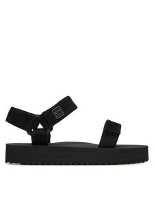 Armani Exchange Sandały XDP064 XV928 00002 Czarny. Czarne sandały Armani Exchange, bez wzorów, z materiału, bez obcasa, na płaskiej podeszwie, bez zapięcia. Za 319,99 zł.