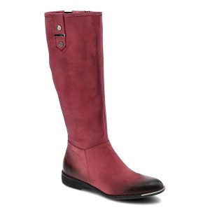 Bordowe Kozaki Chebello Damskie Skórzane Buty. Czerwone kozaki CheBello, bez wzorów, z nubiku, bez obcasa, na płaskiej podeszwie, bez zapięcia. Za 299,00 zł.