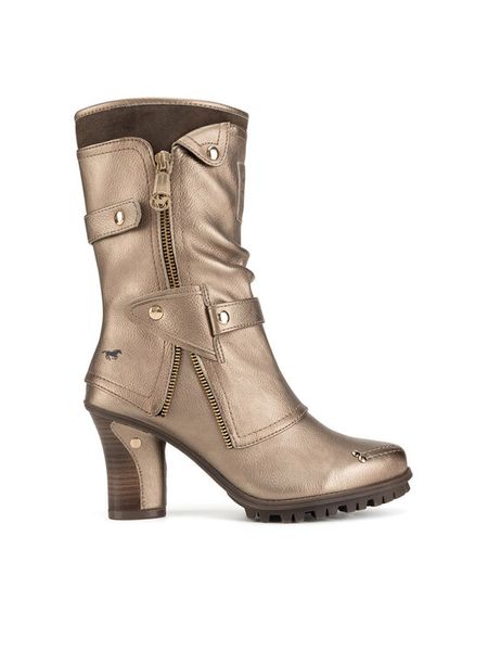 Mustang Kozaki 1141-606 Złoty. Żółte kozaki Mustang, bez wzorów, z materiału, bez obcasa, na słupku, bez zapięcia. Za 419,99 zł.