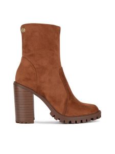 Nine West Botki WFA2947-1 Brązowy. Brązowe botki Nine West, bez wzorów, z materiału, bez obcasa, na słupku, bez zapięcia. Za 279,99 zł.