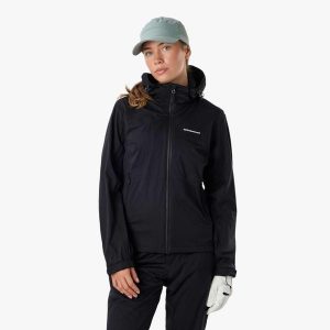 Kurtka przeciwdeszczowa golf damska Swedemount On Course Jacket II wodoodporna. Czarne kurtki SWEDEMOUNT, bez wzorów, z tkaniny, bez kaptura. Za 449,99 zł.