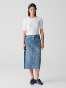 OPUS Spódnica dżinsowa "Rinso" w kolorze niebieskim rozmiar: 42. Niebieskie spódnice Opus, na co dzień, z aplikacjami, z bawełny, klasyczne, midi. Za 143,99 zł.