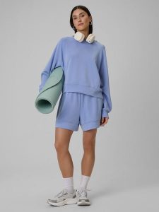 4F Spodenki dresowe z modalem damskie - granatowe S. Niebieskie szorty 4f, bez wzorów, z dresówki. Za 129,99 zł.