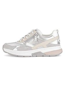 Gabor Skórzane sneakersy w kolorze srebrno-szaro-białym rozmiar: 37,5. Białe trampki Gabor, bez wzorów, ze skóry, bez zapięcia. Za 244,95 zł.
