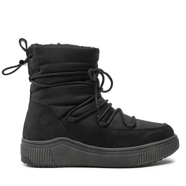 Śniegowce Tamaris. Czarne buty zimowe Tamaris, bez obcasa, bez zapięcia. Za 369,99 zł.