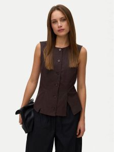 Vero Moda Kamizelka Selma 10345675 Brązowy Regular Fit. Brązowe kamizelki Vero Moda, xs, bez wzorów, z bawełny, bez kołnierzyka, bez ramiączek, bez kaptura. Za 159,99 zł.