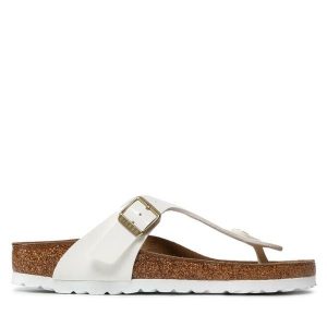 Japonki Birkenstock. Białe klapki Birkenstock, bez wzorów, bez obcasa. Za 449,99 zł.