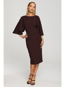Made of emotion Sukienka w kolorze brązowym rozmiar: M. Brązowe sukienki Made Of Emotion, m, bez wzorów, bez kołnierzyka, bez ramiączek, midi. Za 186,19 zł.