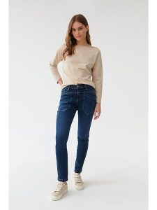 TATUUM Dżinsy - Slim fit - w kolorze granatowym rozmiar: 36. Niebieskie jeansy Tatuum, z aplikacjami, z podwyższonym stanem. Za 158,10 zł.