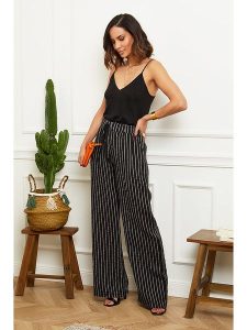 Le Monde du Lin Lniane spodnie w kolorze czarno-białym rozmiar: 38/40. Czarne spodnie z wysokim stanem Le Monde du Lin, bez wzorów, ze lnu, z podwyższonym stanem. Za 119,68 zł.