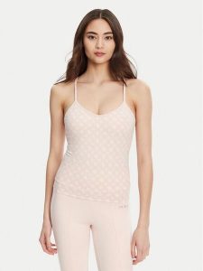 Guess Top V5YP11 MC03W Różowy Slim Fit. Czerwone topy Guess, xl, z aplikacjami, z syntetyku, bez kołnierzyka, bez ramiączek. Za 179,99 zł.