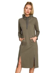 Made of emotion Sukienka w kolorze khaki rozmiar: S. Brązowe sukienki Made Of Emotion, s, bez wzorów, bez kołnierzyka, bez ramiączek, midi. Za 191,42 zł.