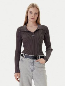 Tommy Jeans Sweter DW0DW22036 Brązowy Slim Fit. Brązowe swetry klasyczne Tommy Jeans, xl, z bawełny, bez kołnierzyka. Za 369,99 zł.